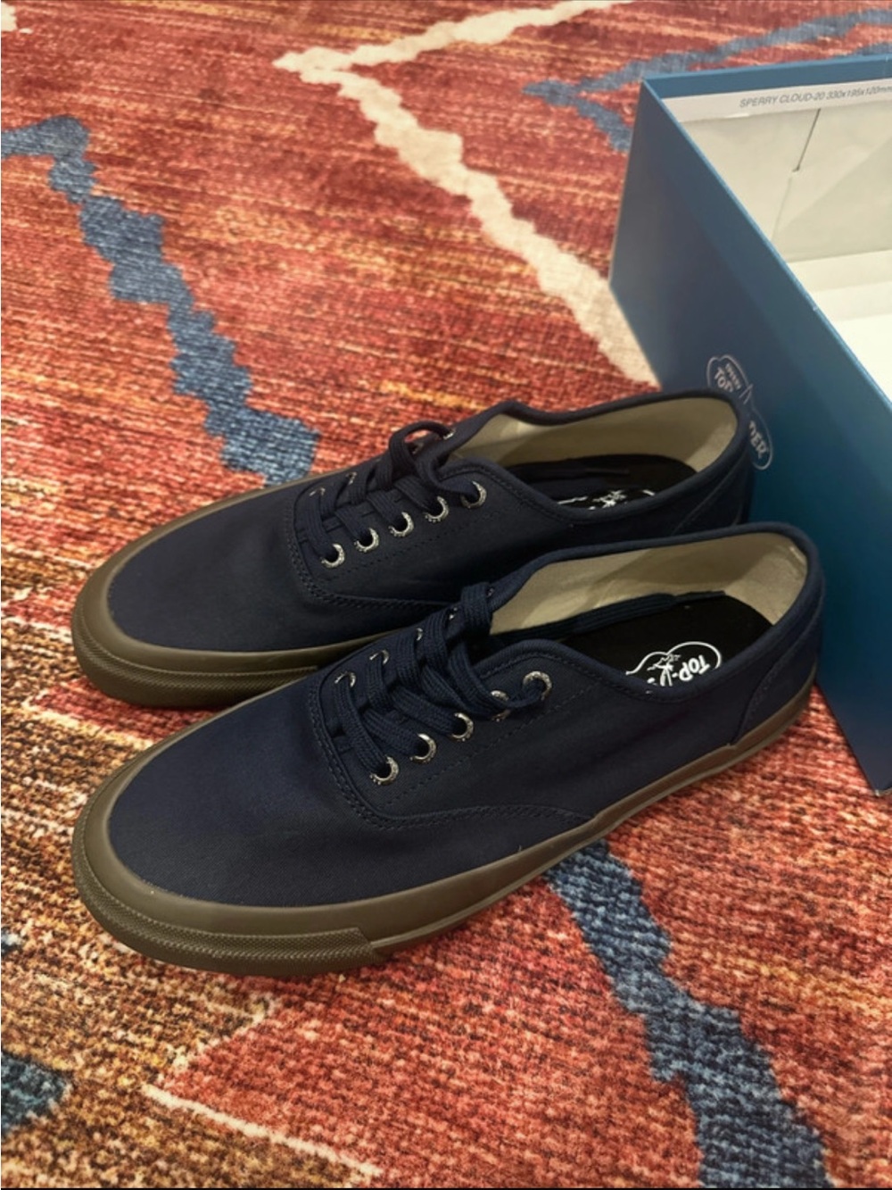 Sperry Navy Canvas Low-Top Sneakers with Brown Sole
